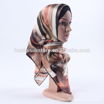 Hijabs fantasia de seda impressa à mão